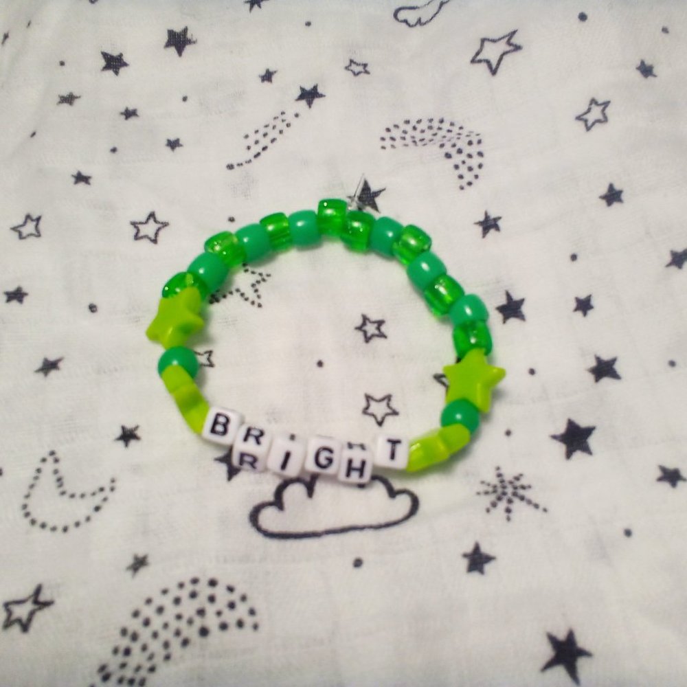 Handmade green pony bead bracelet.